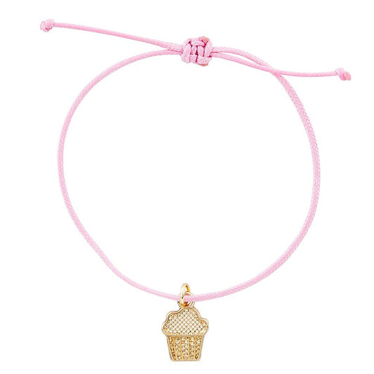 Sparkle & Shine Cord Bracelet Cupcake Charm | Birthday Gift Fashion Jewelry