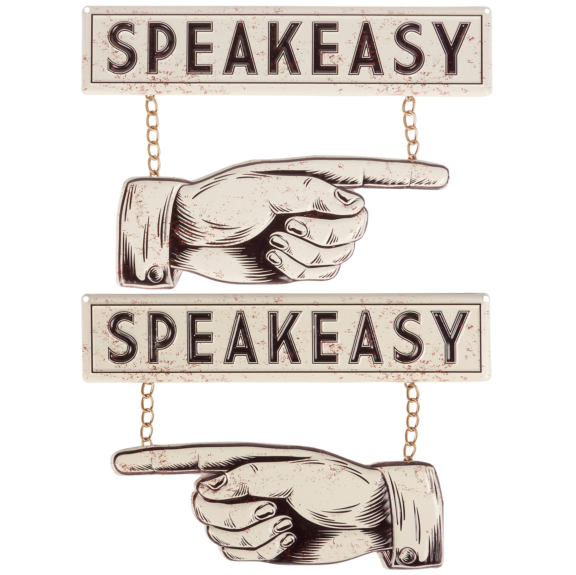 Speakeasy Finger Pointing Hands Wall Decor Set | Rustic Hanging Metal Display | 15" x 12"