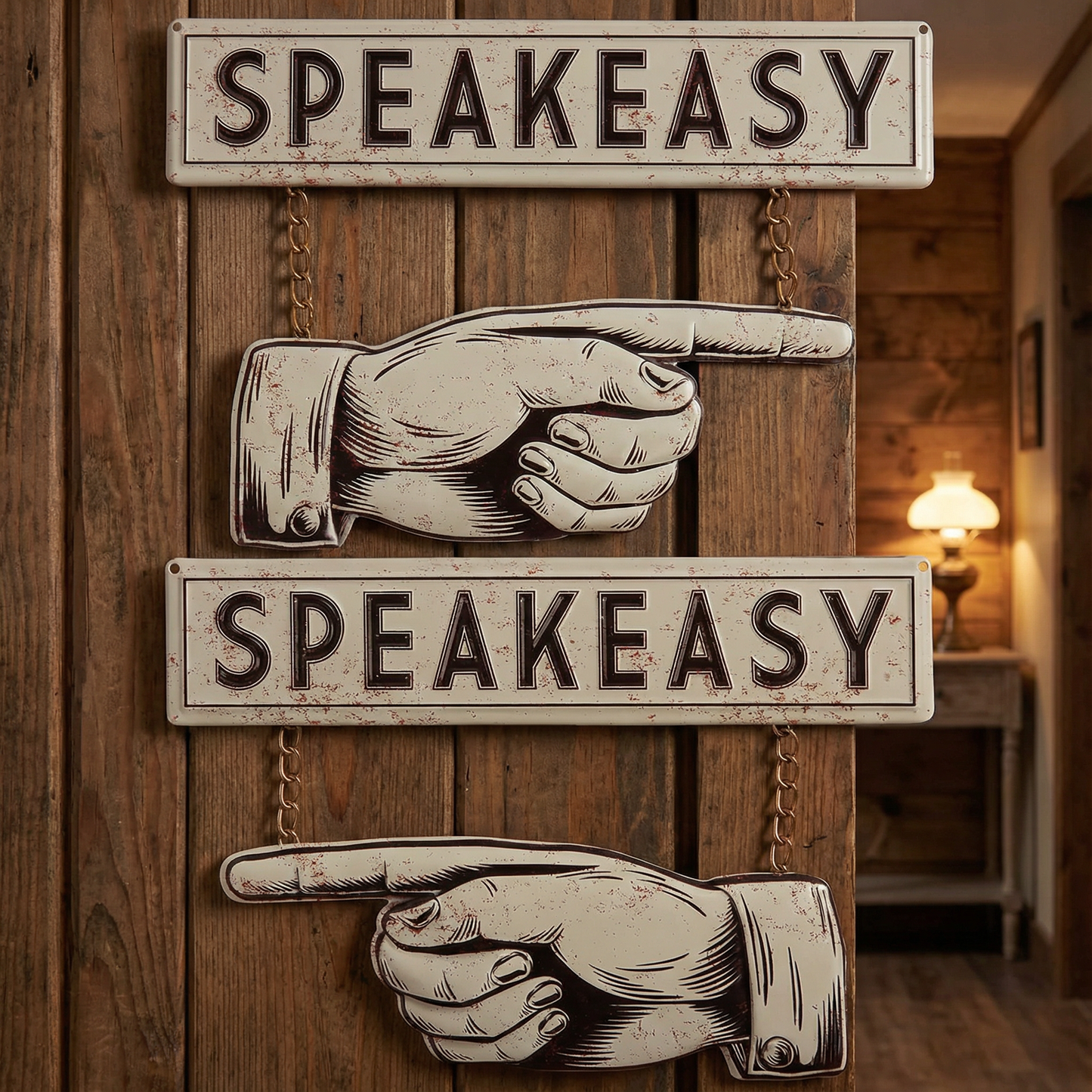 Speakeasy Finger Pointing Hands Wall Decor Set | Rustic Hanging Metal Display | 15" x 12"