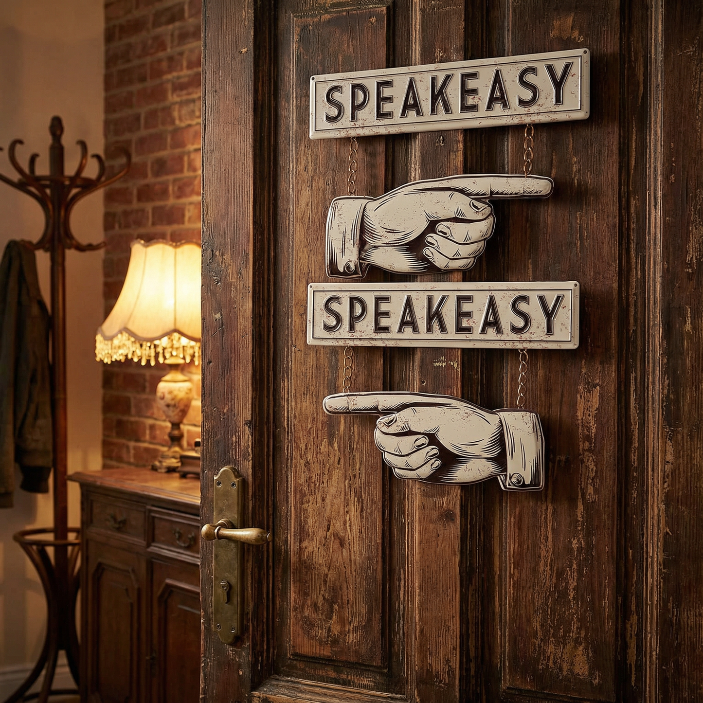 Speakeasy Finger Pointing Hands Wall Decor Set | Rustic Hanging Metal Display | 15" x 12"