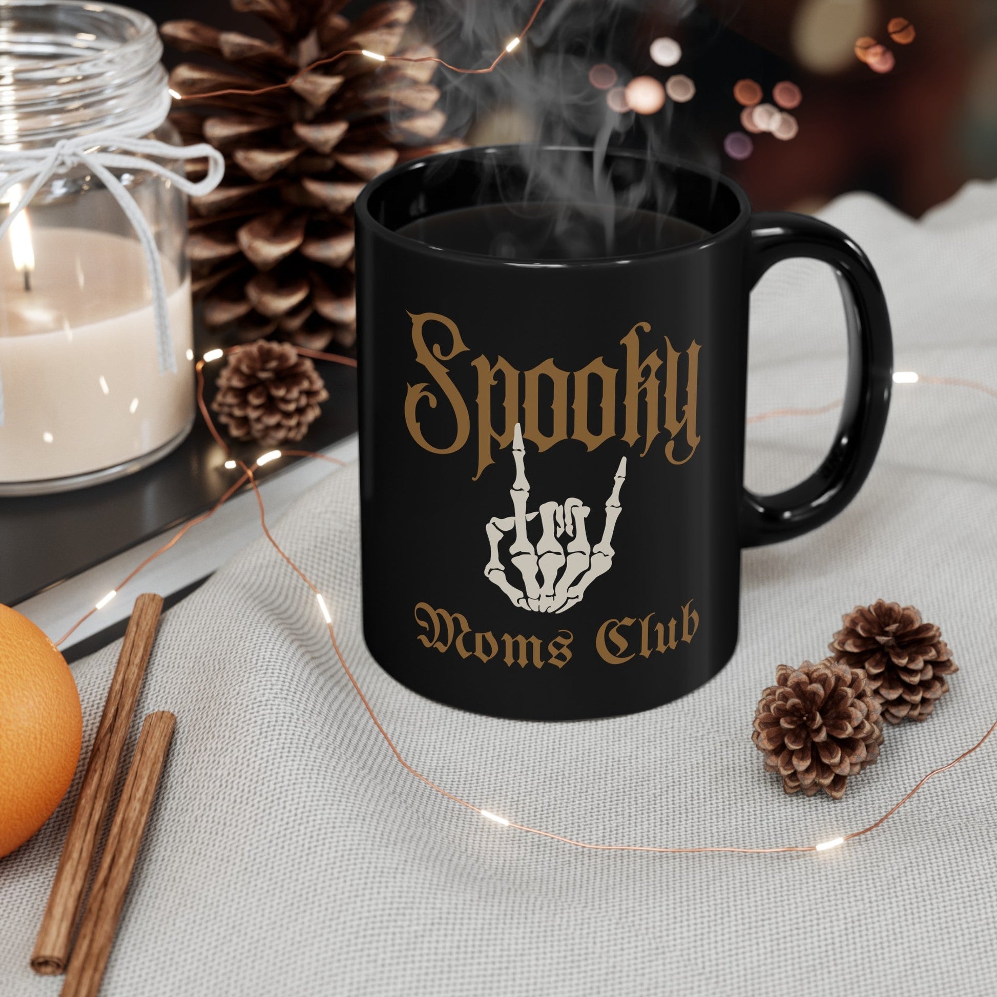 Spooky Moms Club 11oz Black Mug | Mothers Day Coffee Lovers Skeleton Hand