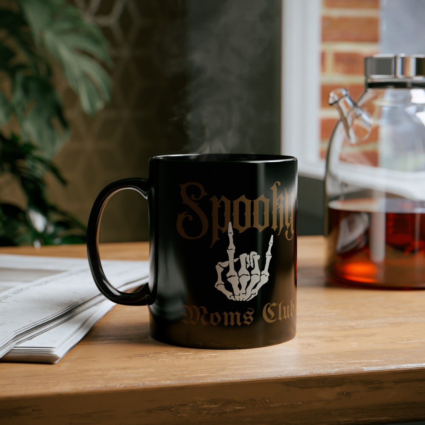 Spooky Moms Club 11oz Black Mug | Mothers Day Coffee Lovers Skeleton Hand