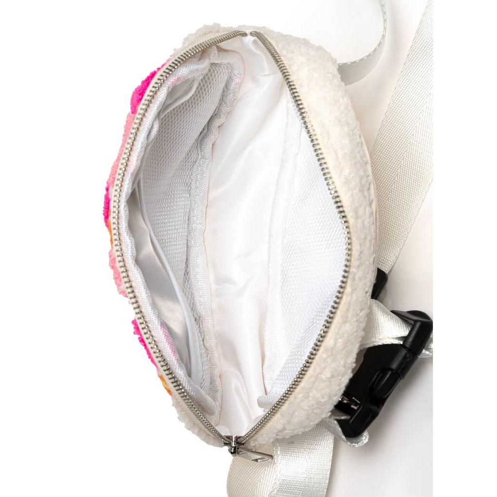 Spring Flowers in Bloom White Adjustable Belt Bag | Floral Crossbody Waist Bag