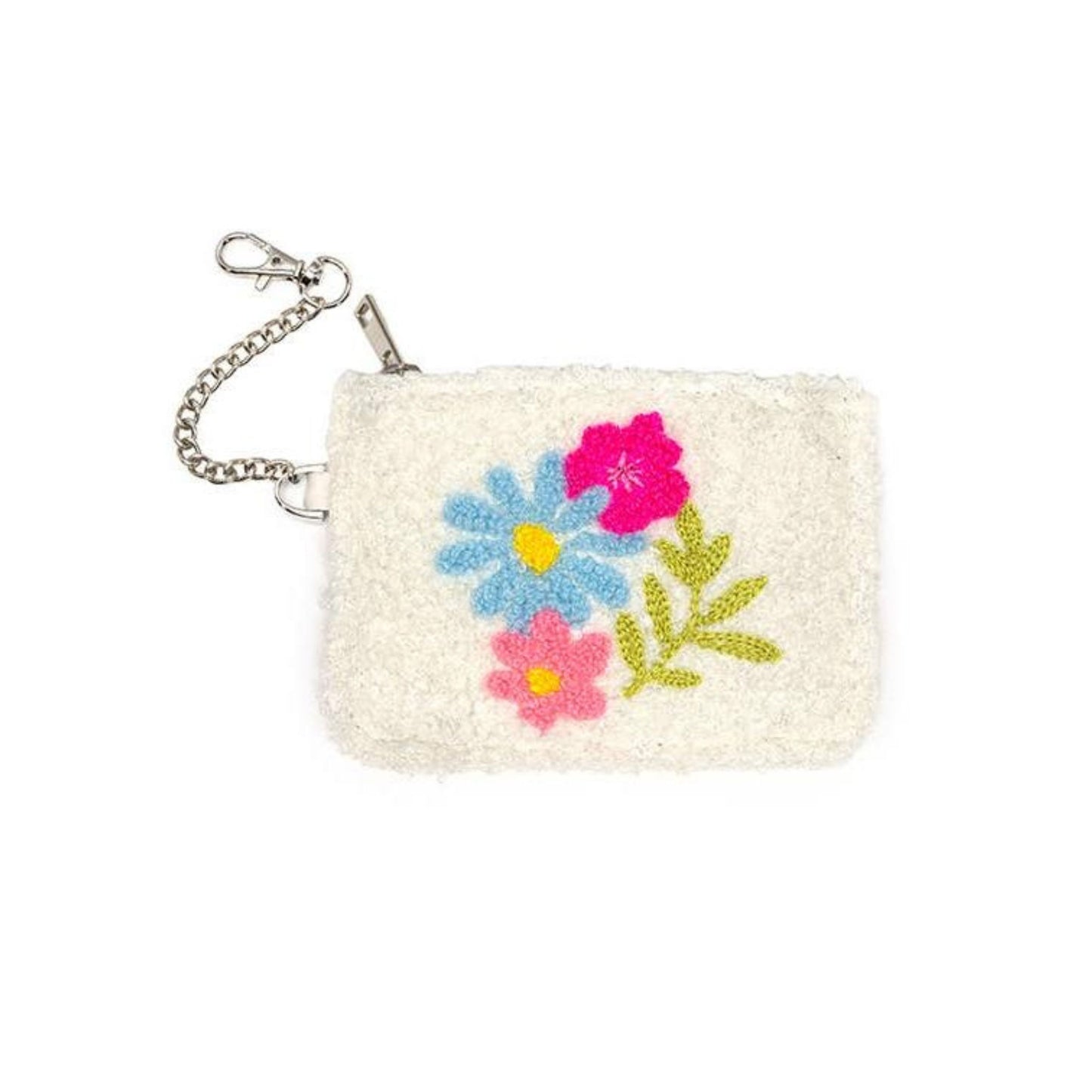 Spring Flowers in Bloom White Keychain Pouch | Cards & Cash Key Chain Wallet Purse