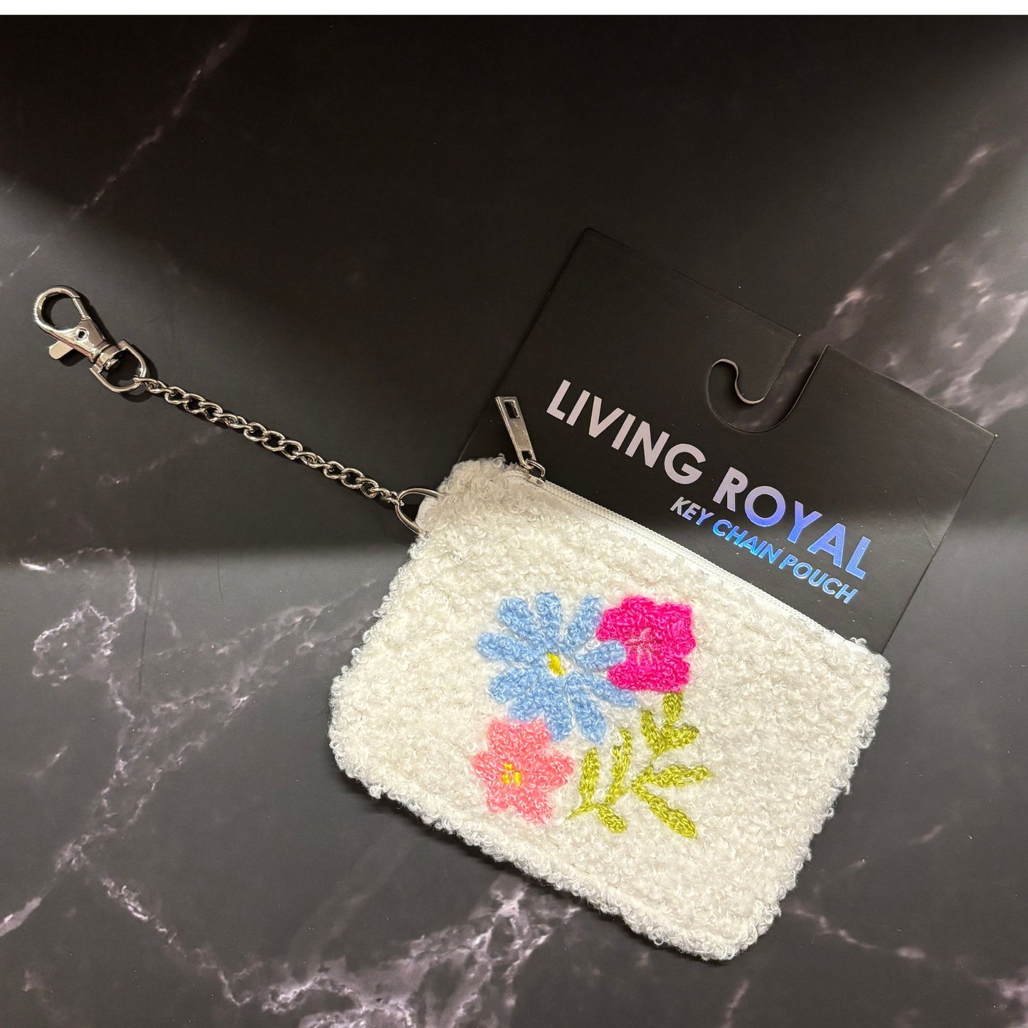 Spring Flowers in Bloom White Keychain Pouch | Cards & Cash Key Chain Wallet Purse