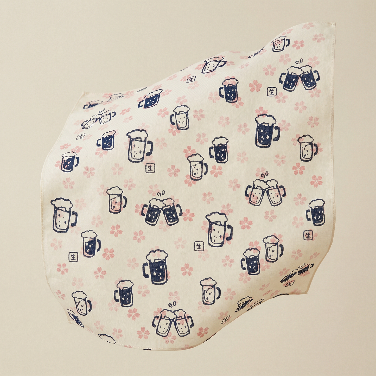 Spring Party Beer and Flowers Tenugui Hankie Handkerchief | Japanese Hand Cloth
