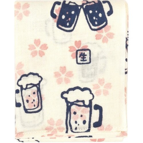 Spring Party Beer and Flowers Tenugui Hankie Handkerchief | Japanese Hand Cloth