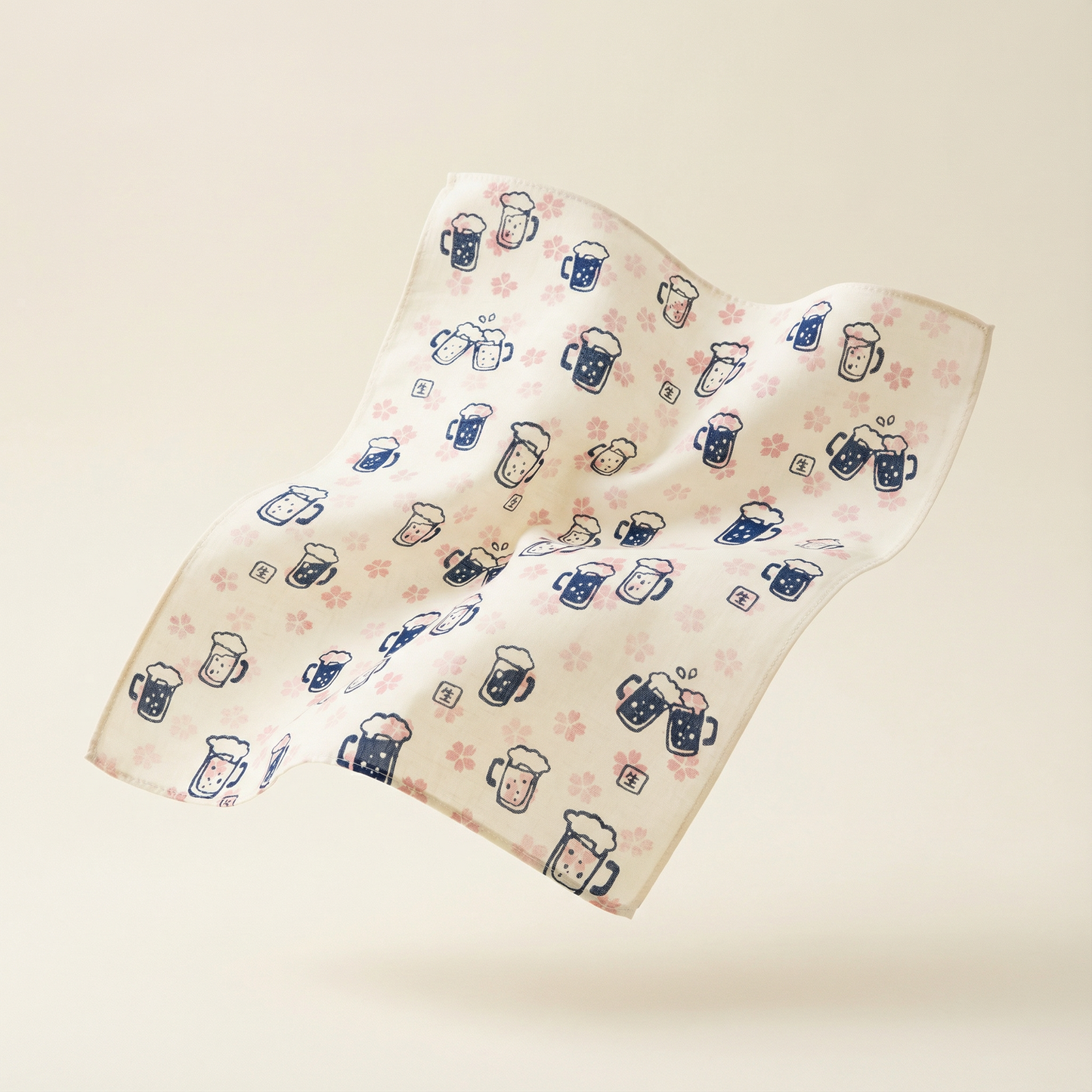 Spring Party Beer and Flowers Tenugui Hankie Handkerchief | Japanese Hand Cloth
