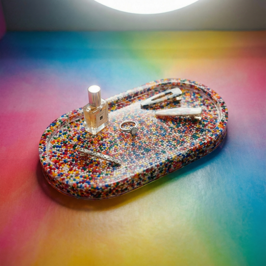 Sprinkle Tray | Hand Poured Resin Tray With Colorful Sprinkles | Decorative Catchall Trinket Tray