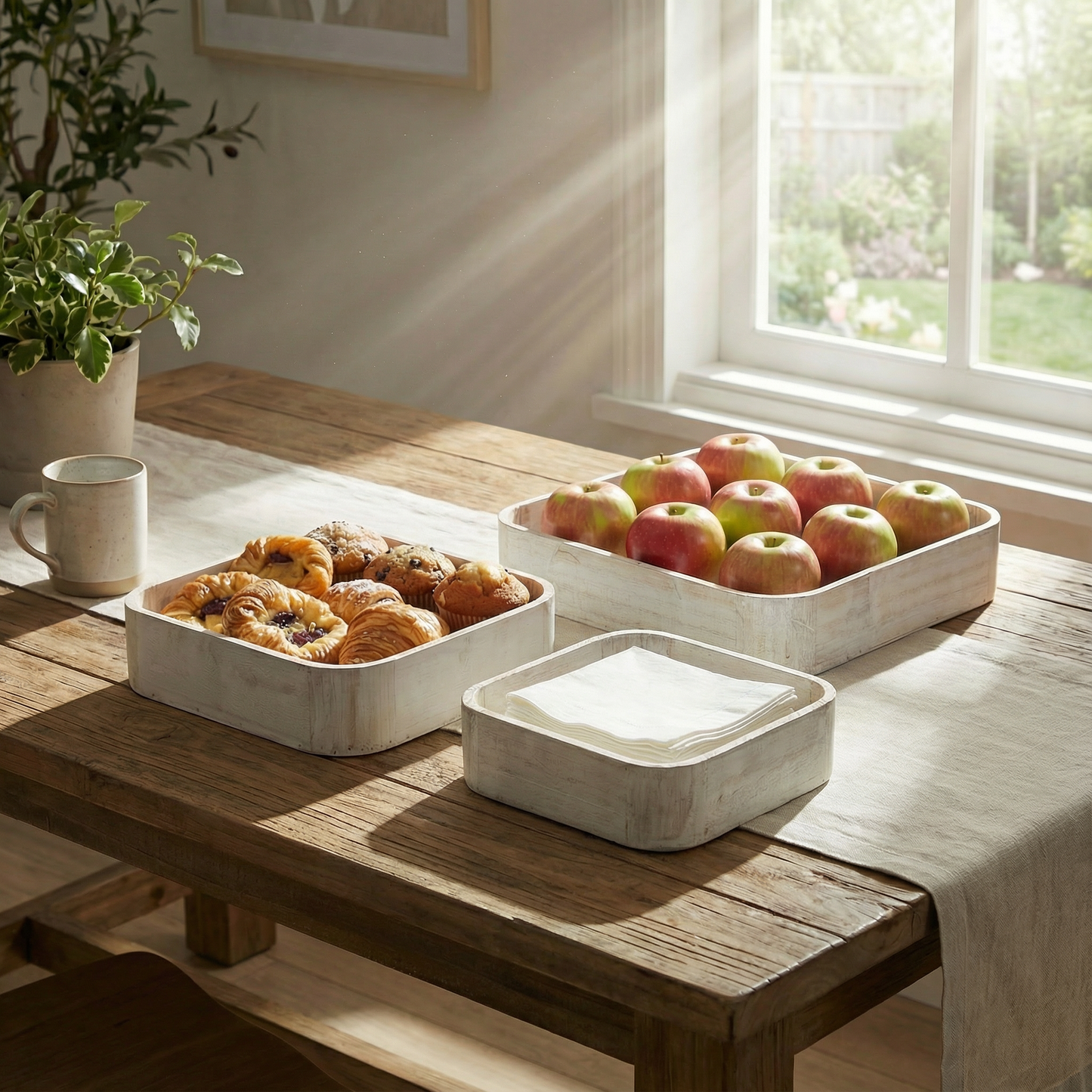 Square Wooden Tray Set | Set of 3 Decorative Serving Tray