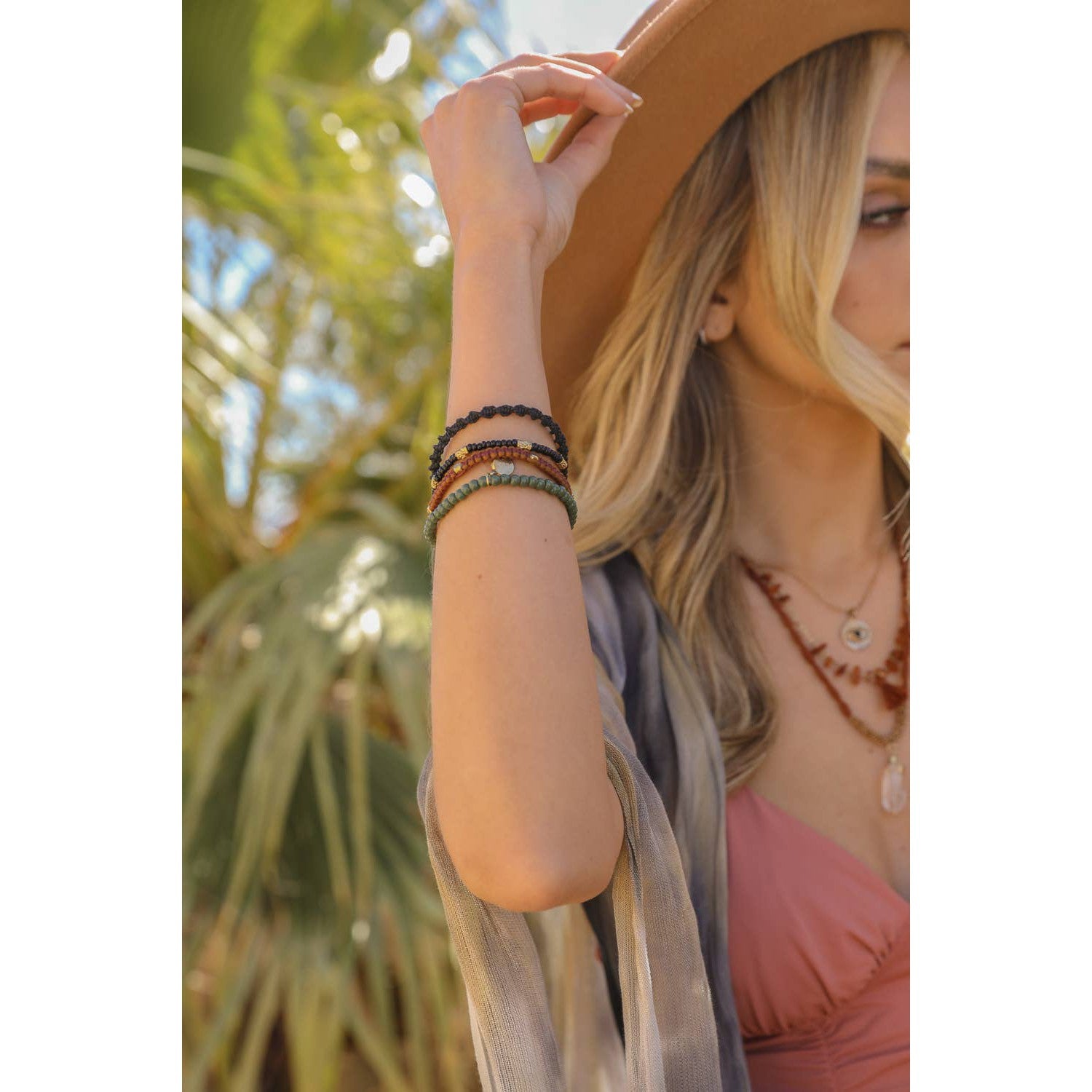 Stackable Bead and Woven Cord Bracelet | Cute & Trendy Adjustable Stacked Fashion Jewelry