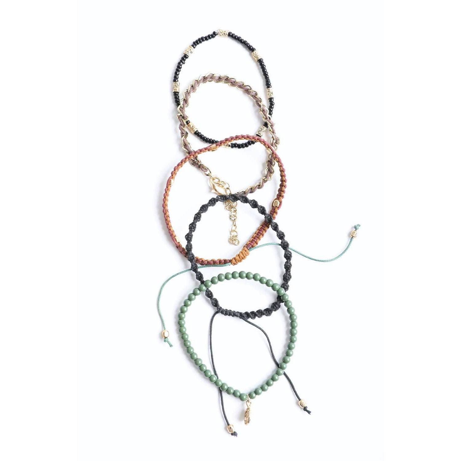 Stackable Bead and Woven Cord Bracelet | Cute & Trendy Adjustable Stacked Fashion Jewelry