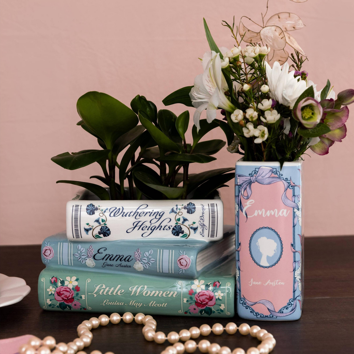 Stacked Books Ceramic Book Planter | Little Women, Emma, Wuthering Heights-Steel Mill and Co.-The Bullish Store