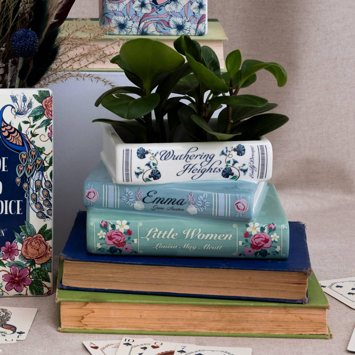 Stacked Books Ceramic Book Planter | Little Women, Emma, Wuthering Heights-Steel Mill and Co.-The Bullish Store