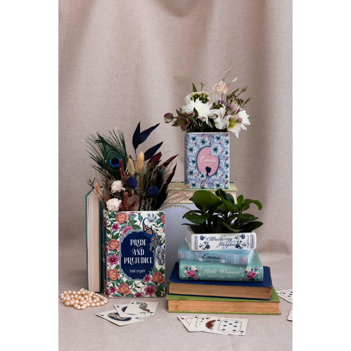 Stacked Books Ceramic Book Planter | Little Women, Emma, Wuthering Heights-Steel Mill and Co.-The Bullish Store