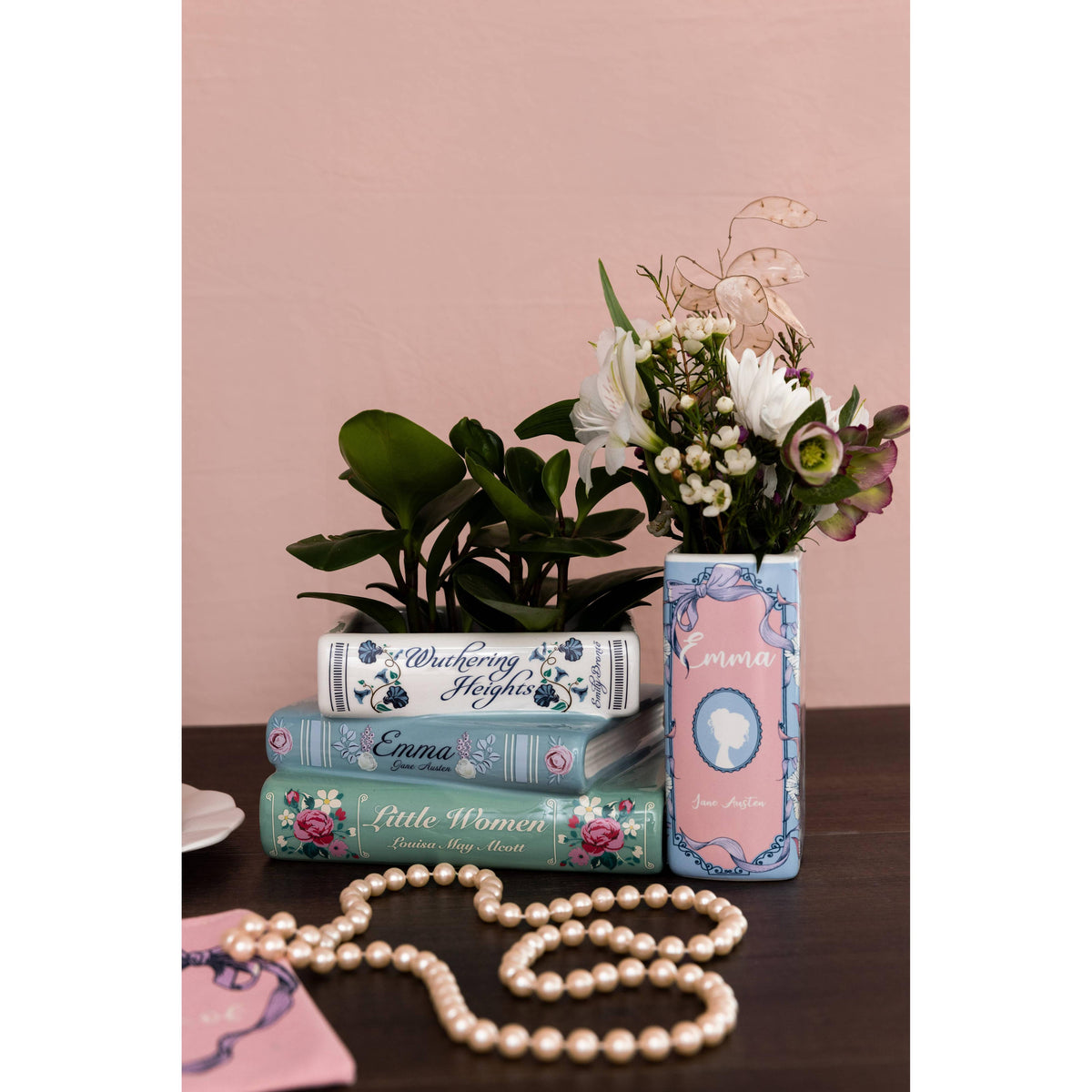 Stacked Books Ceramic Book Planter | Little Women, Emma, Wuthering Heights-Steel Mill and Co.-The Bullish Store