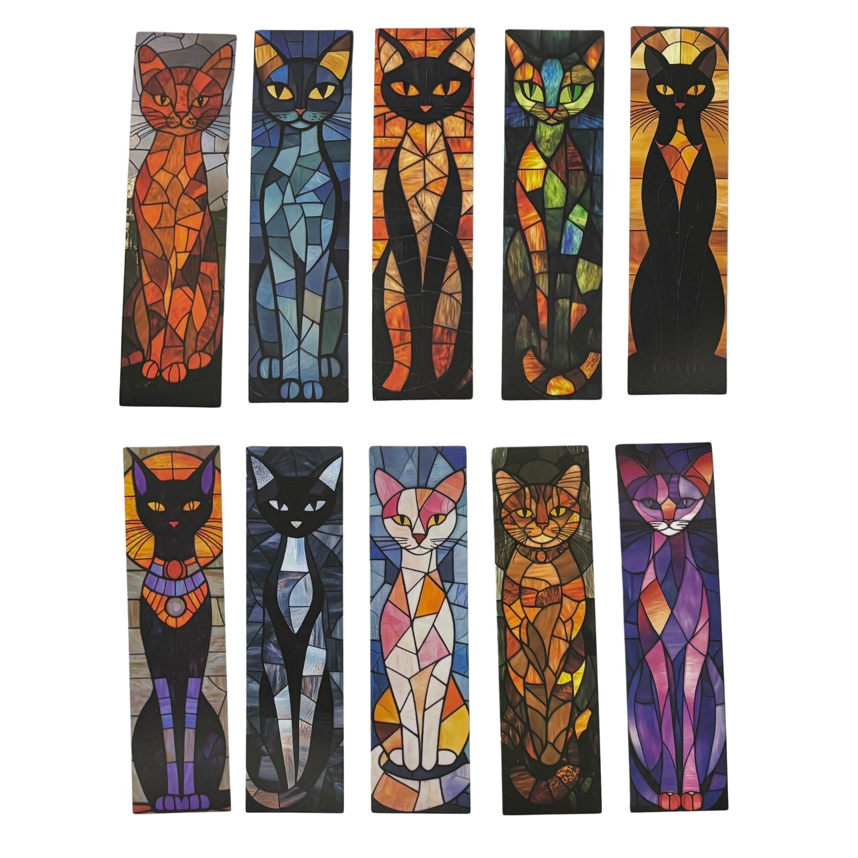 Stained Glass Cats Bookmark Set of 30 | Assorted Cat Art Cardboard Bookmarks