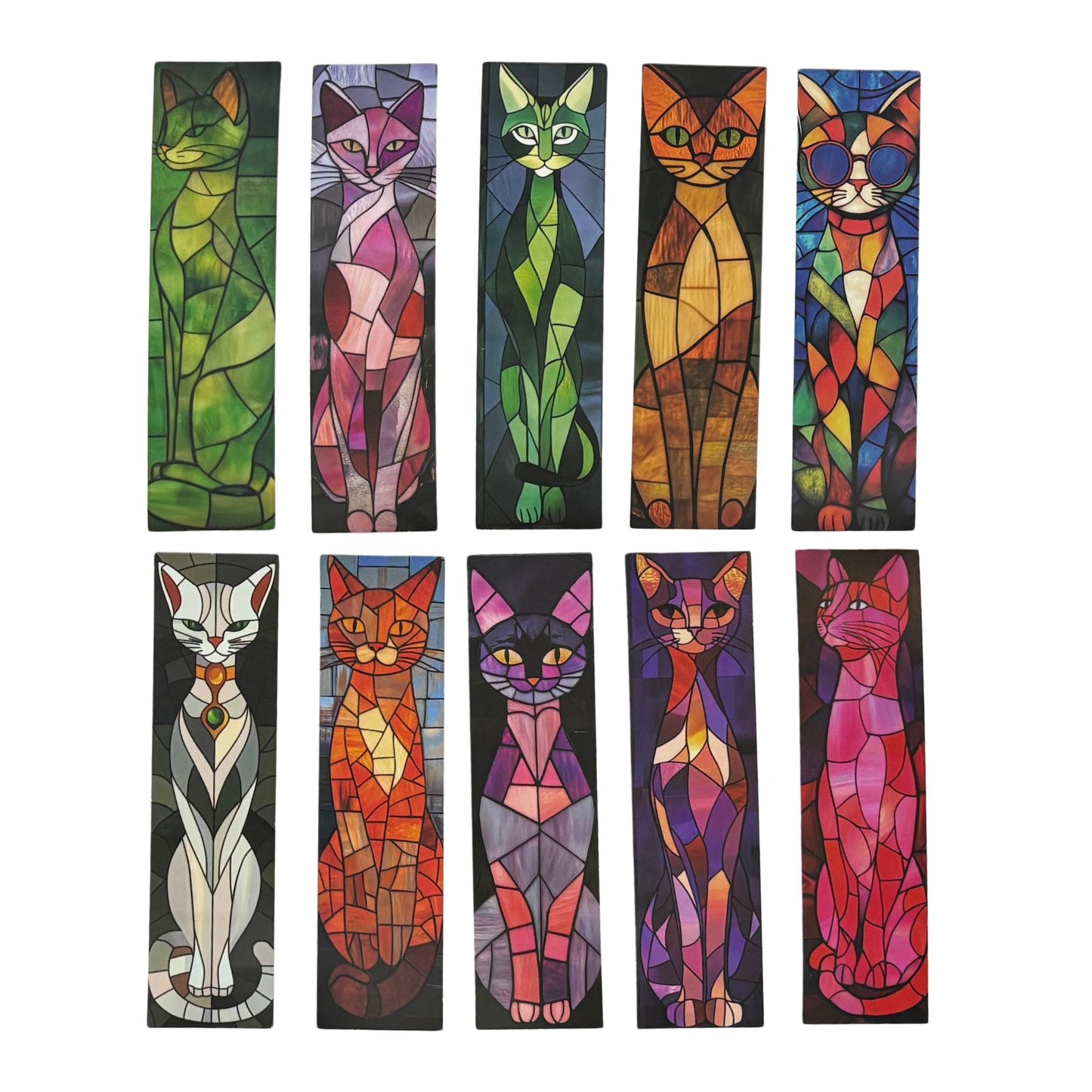 Stained Glass Cats Bookmark Set of 30 | Assorted Cat Art Cardboard Bookmarks