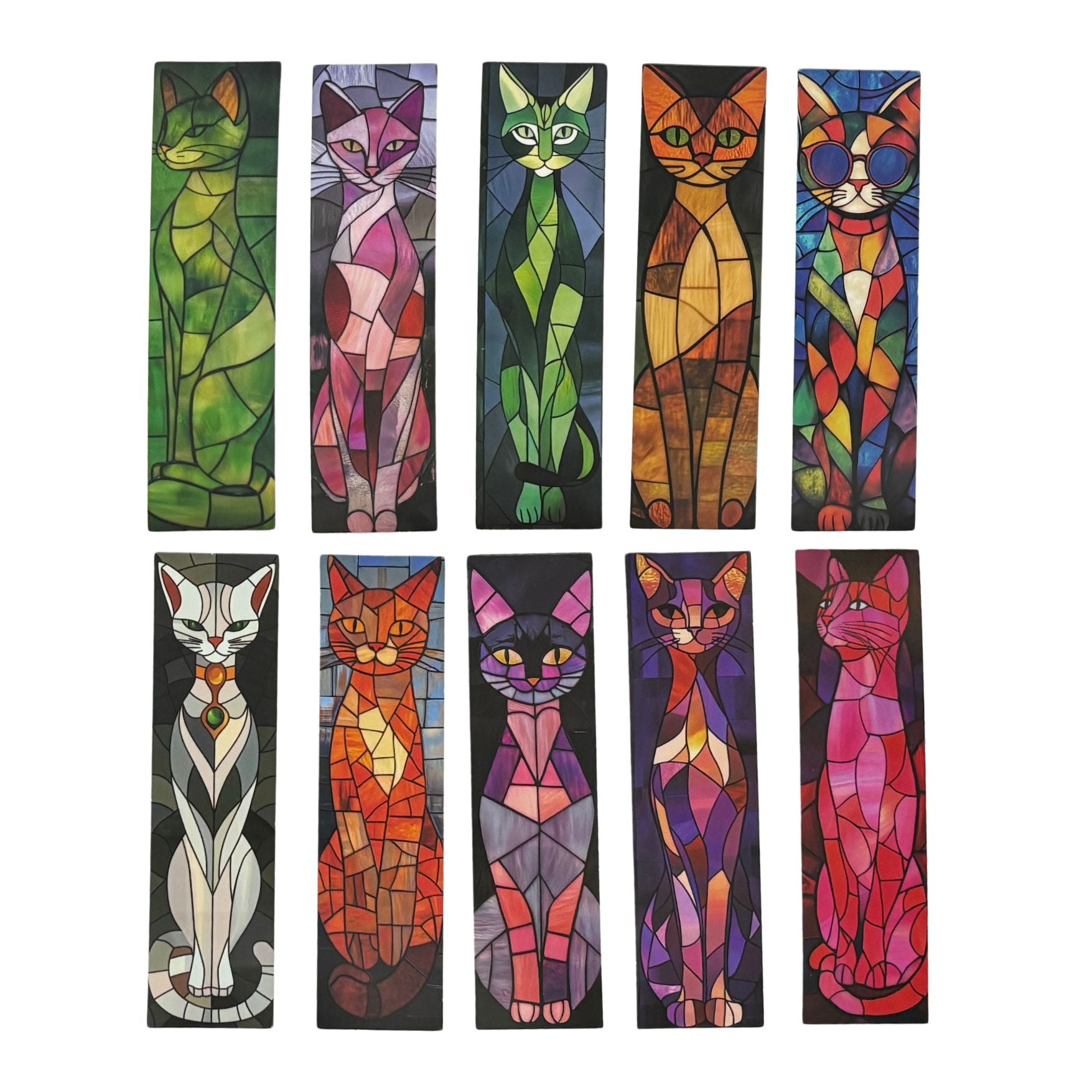Stained Glass Cats Bookmark Set of 30 | Assorted Cat Art Cardboard Bookmarks