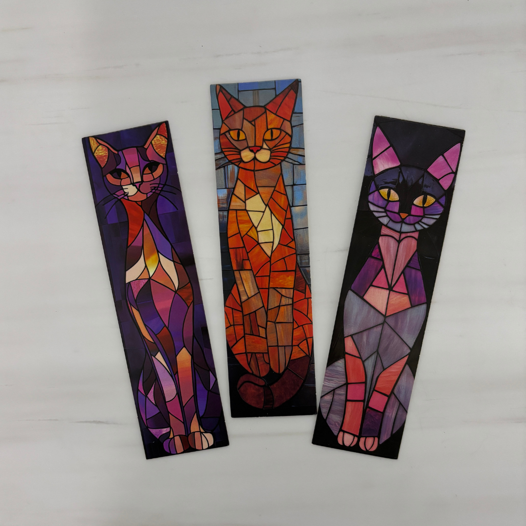 Stained Glass Cats Bookmark Set of 30 | Assorted Cat Art Cardboard Bookmarks