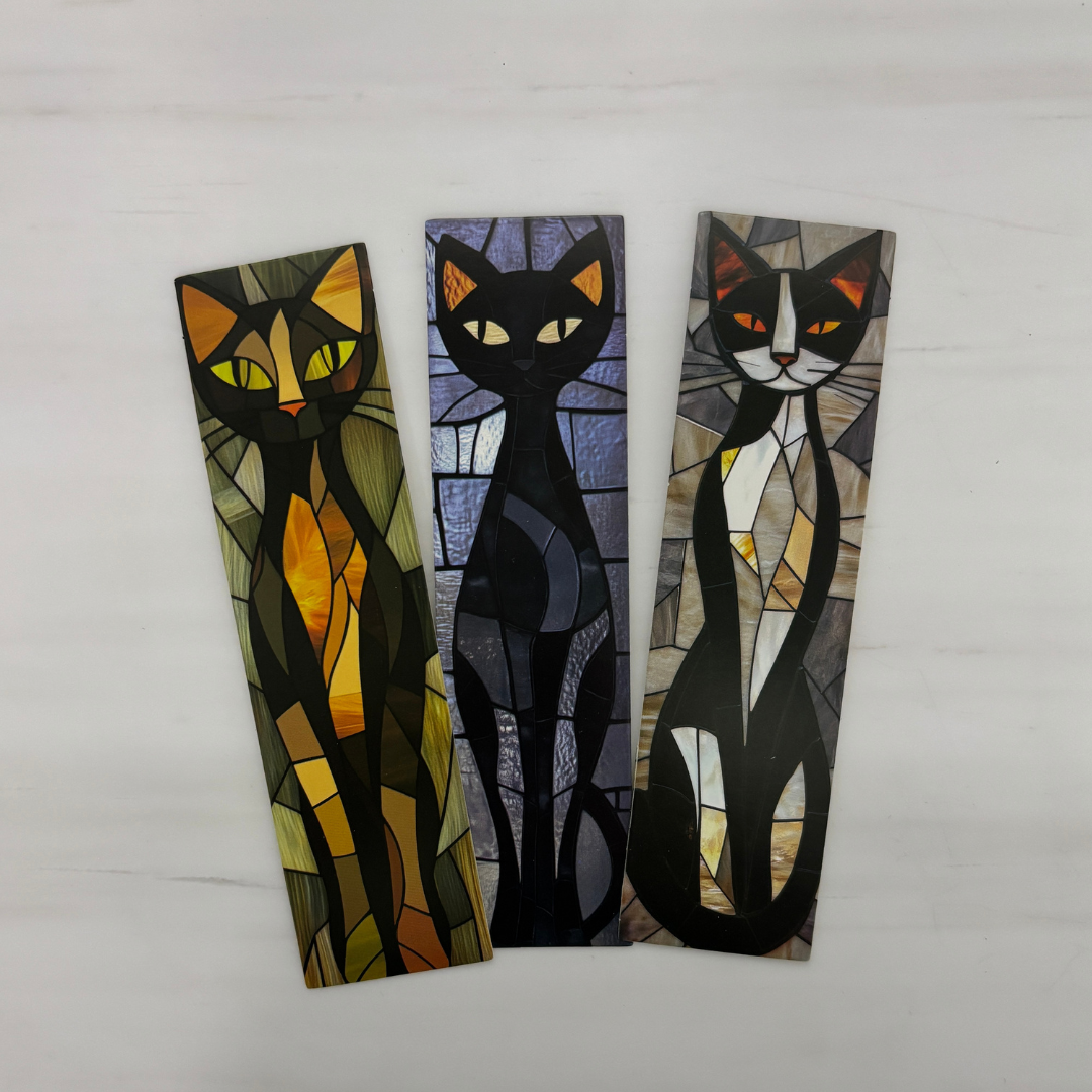 Stained Glass Cats Bookmark Set of 30 | Assorted Cat Art Cardboard Bookmarks