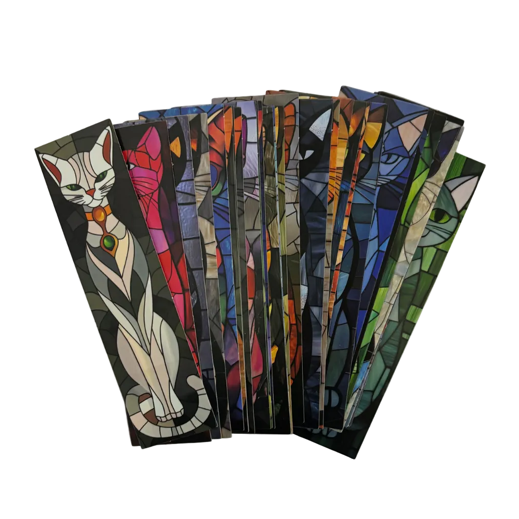 Stained Glass Cats Bookmark Set of 30 | Assorted Cat Art Cardboard Bookmarks