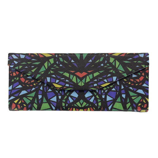 Stained Glass Print Folds-Flat Eyeglasses Case | Magnetic Closure, Velvet Lining