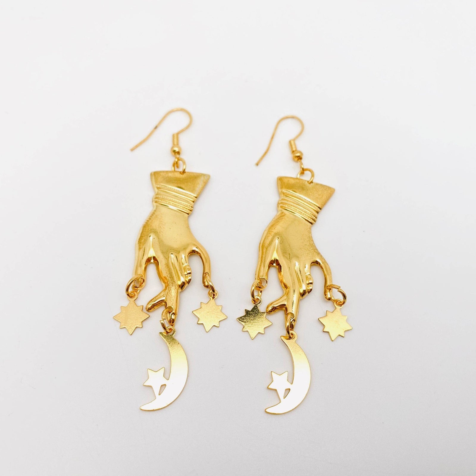 Star Moon Hands Pendant Earrings | Celestial Theme Hook Earrings