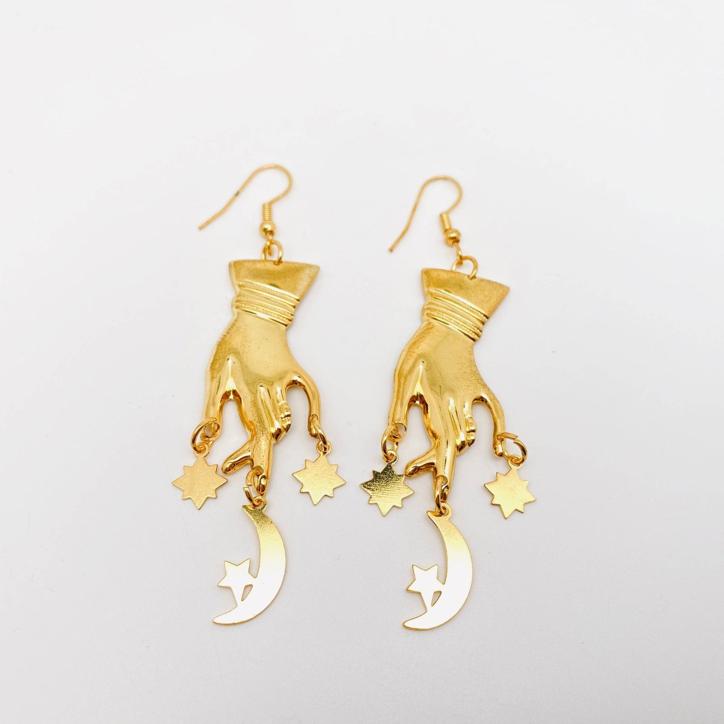 Star Moon Hands Pendant Earrings | Celestial Theme Hook Earrings