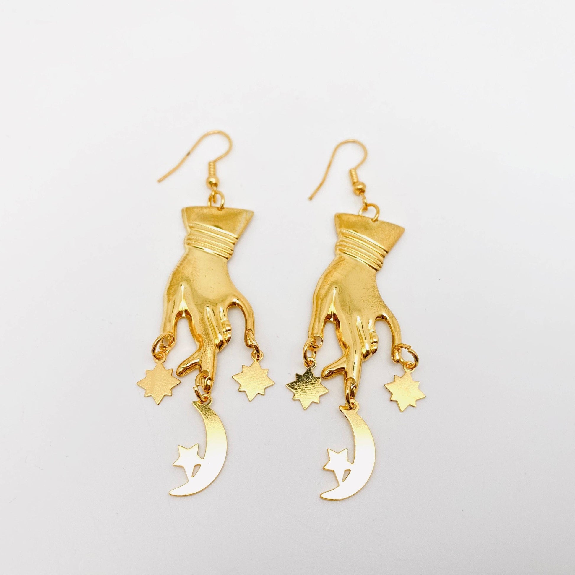 Star Moon Hands Pendant Earrings | Celestial Theme Hook Earrings