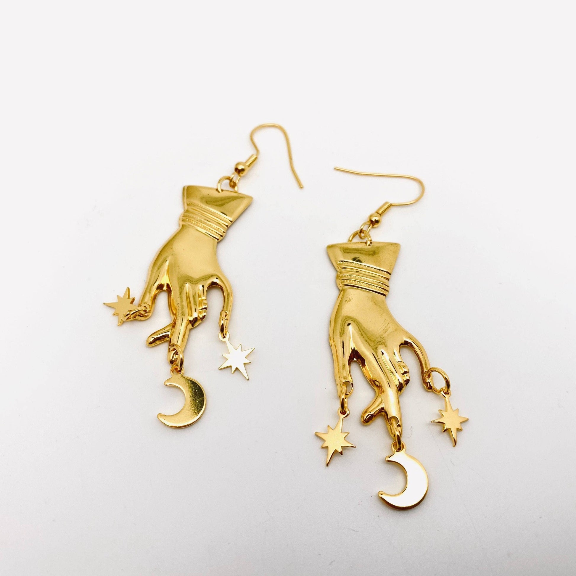 Star Moon Hands Pendant Earrings | Celestial Theme Hook Earrings