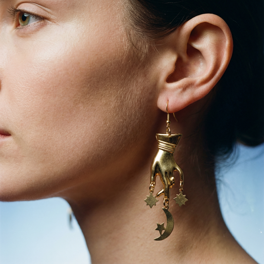 Star Moon Hands Pendant Earrings | Celestial Theme Hook Earrings