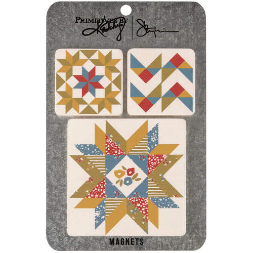 Star Quilt Magnet Set | 3 Magnets on a Metal Gift Backing | Refrigerator Memo Holder Decor