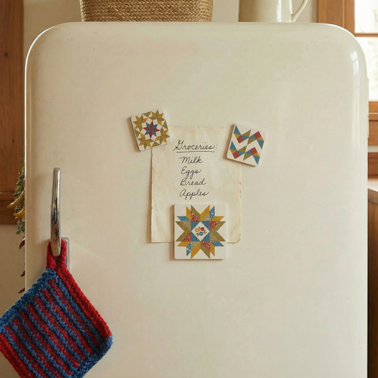 Star Quilt Magnet Set | 3 Magnets on a Metal Gift Backing | Refrigerator Memo Holder Decor