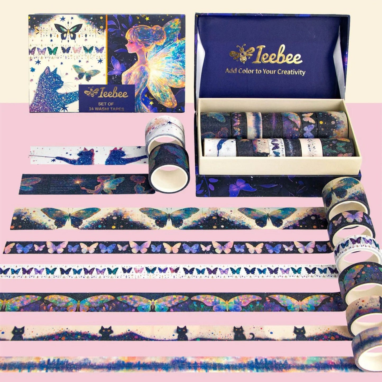 Starlit Fairy Dreams Washi Tape Set | 14 Rolls Magical & Whimsical Decorative Tape for Journals, Scrapbooks & Crafts