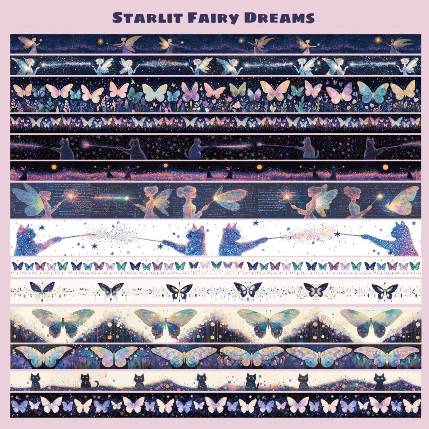 Starlit Fairy Dreams Washi Tape Set | 14 Rolls Magical & Whimsical Decorative Tape for Journals, Scrapbooks & Crafts