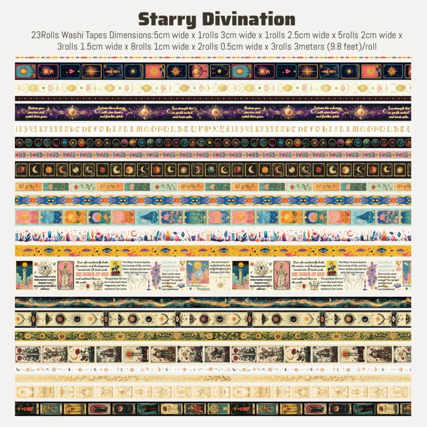 Starry Divination Washi Tape Set | 23 Rolls Gold Foil Decorative Tapes | Celestial Astrology Moon & Stars Tapes