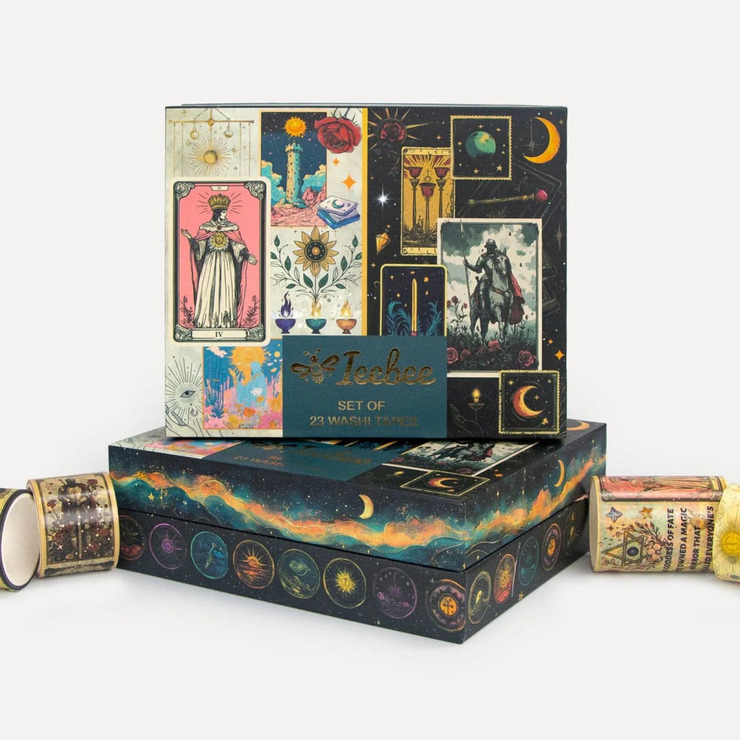 Starry Divination Washi Tape Set | 23 Rolls Gold Foil Decorative Tapes | Celestial Astrology Moon & Stars Tapes