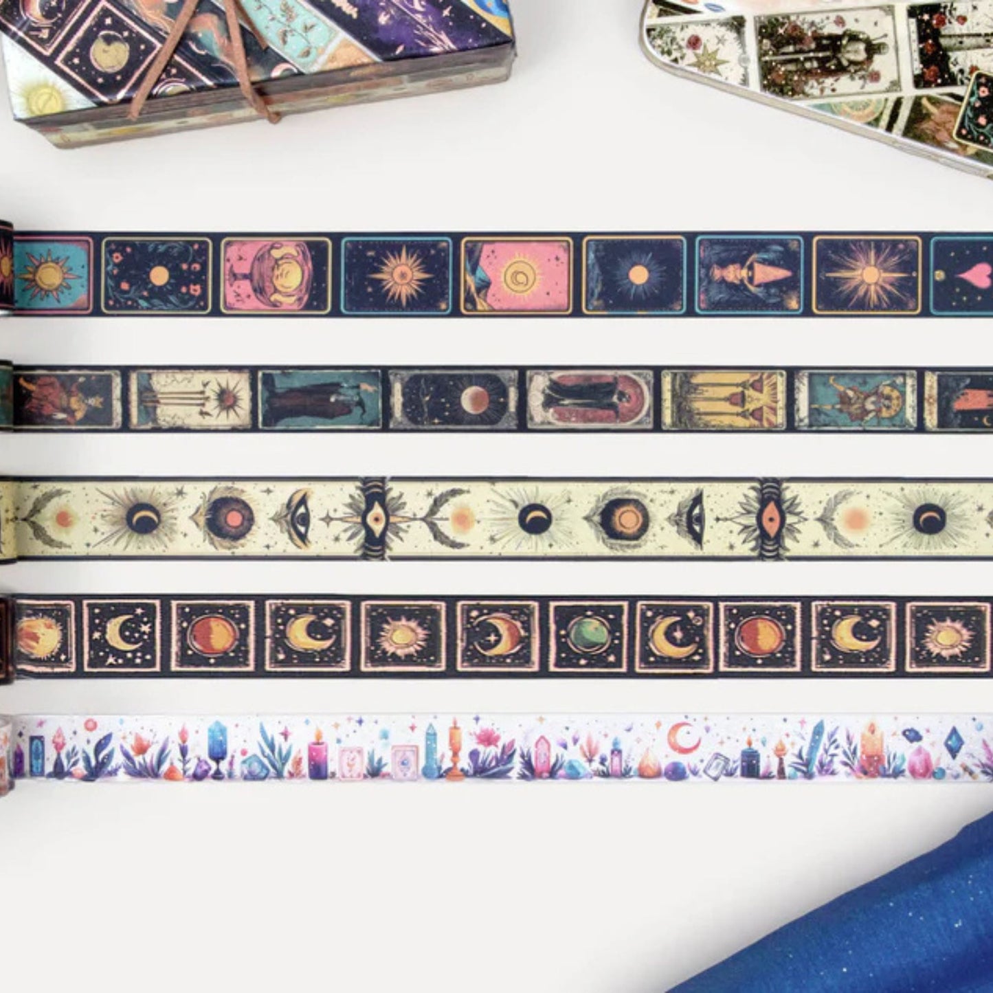 Starry Divination Washi Tape Set | 23 Rolls Gold Foil Decorative Tapes | Celestial Astrology Moon & Stars Tapes