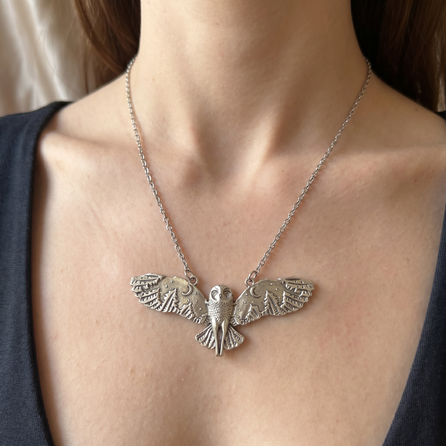 Starry Eagle Necklace | Silver Celestial Bird Pendant