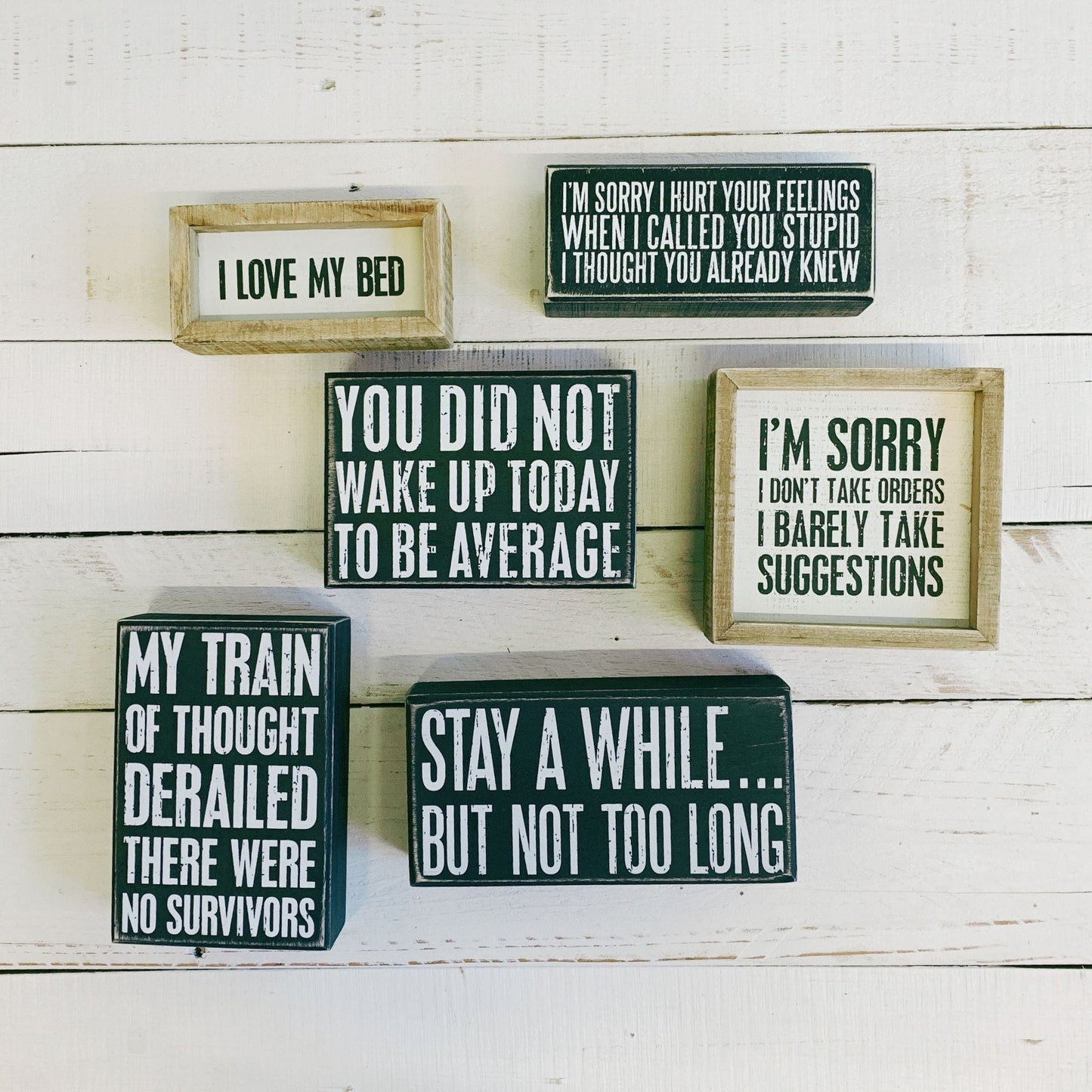 Stay A While But Not Too Long Box Sign | Rectangular Wooden Wall Desk Decor | 7" x 3.50"