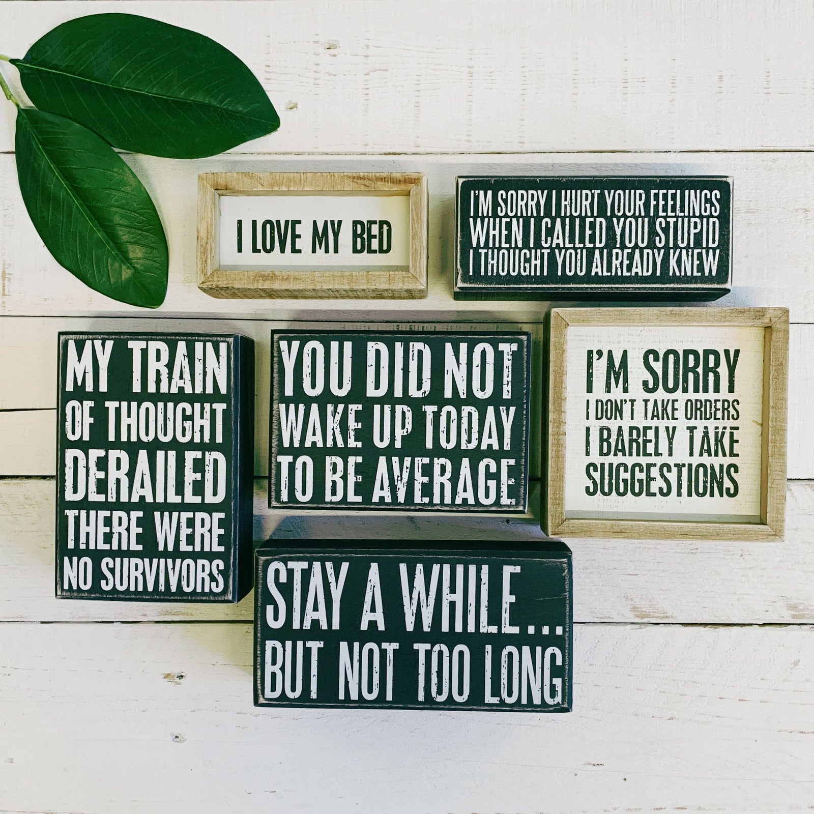 Stay A While But Not Too Long Box Sign | Rectangular Wooden Wall Desk Decor | 7" x 3.50"