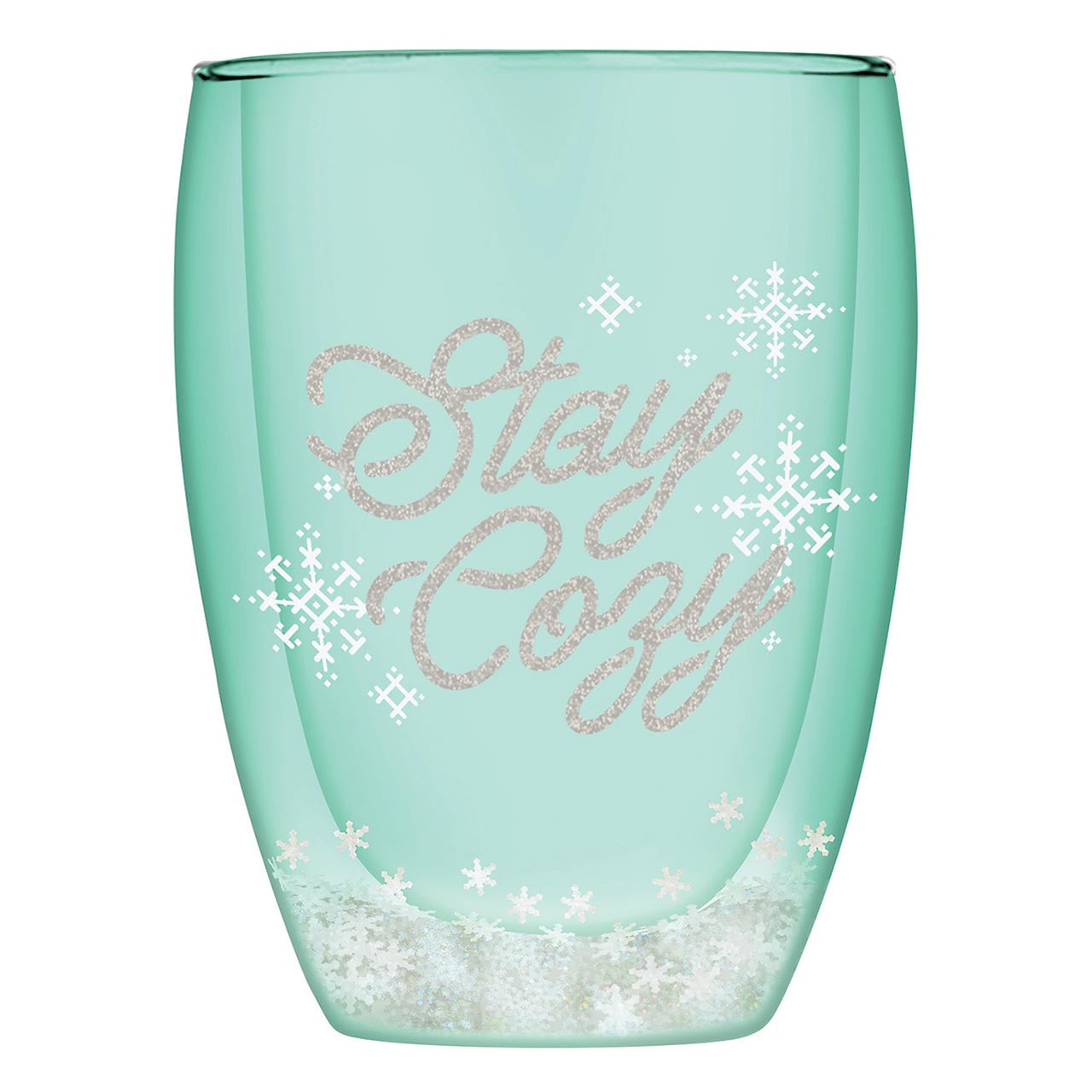 Stay Cozy Double-Wall Stemless Glass | Snowflake Holiday Drinkware | 10oz