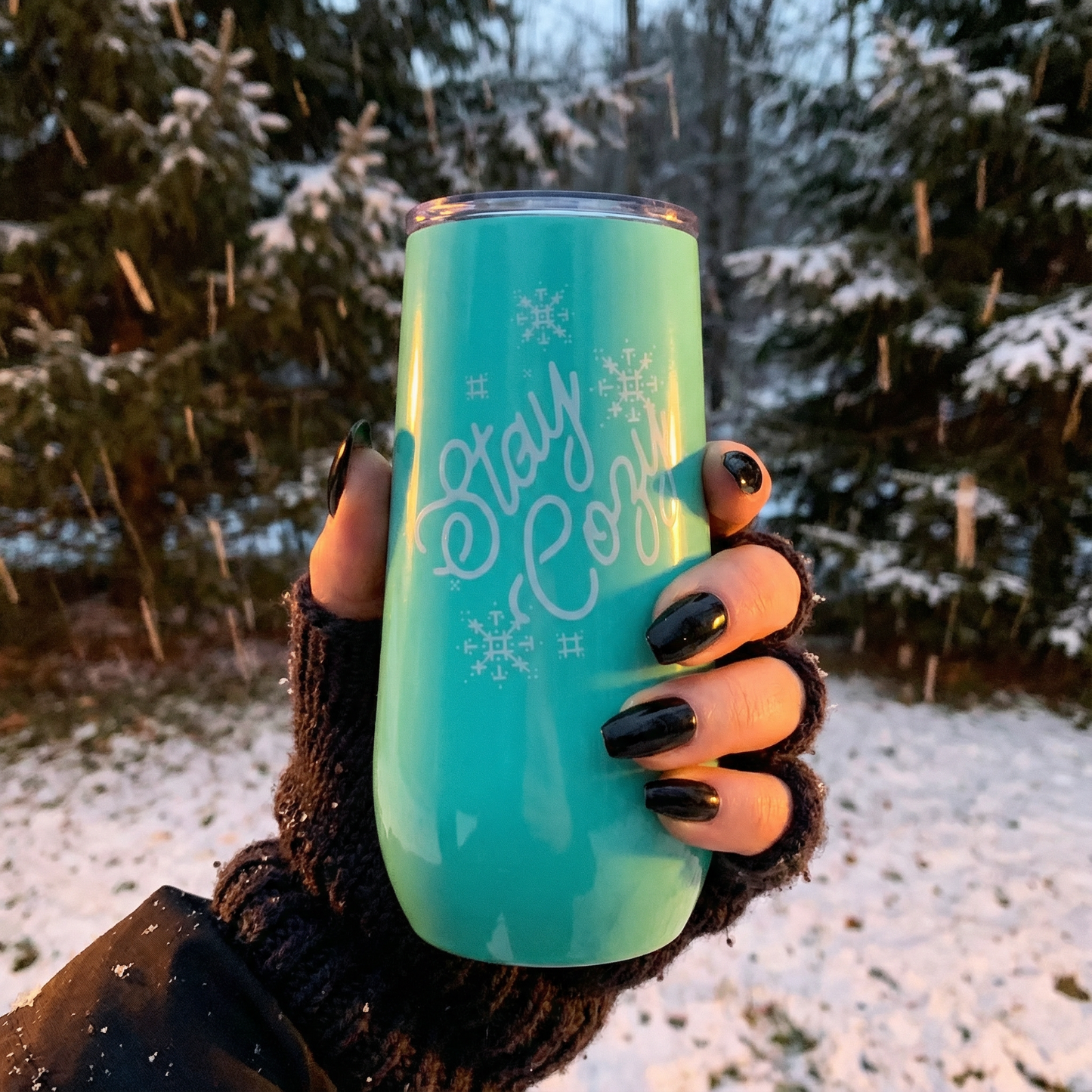 Stay Cozy Holiday Champagne Tumbler | Stainless Steel with Spill-Resistant Lid