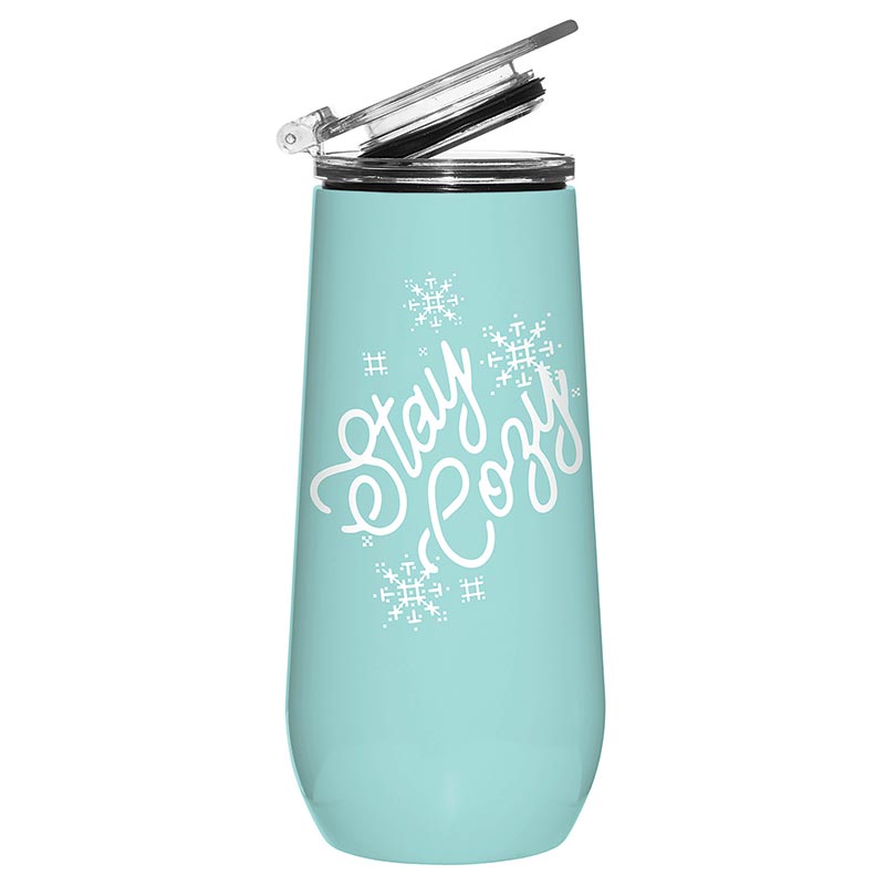 Stay Cozy Holiday Champagne Tumbler | Stainless Steel with Spill-Resistant Lid