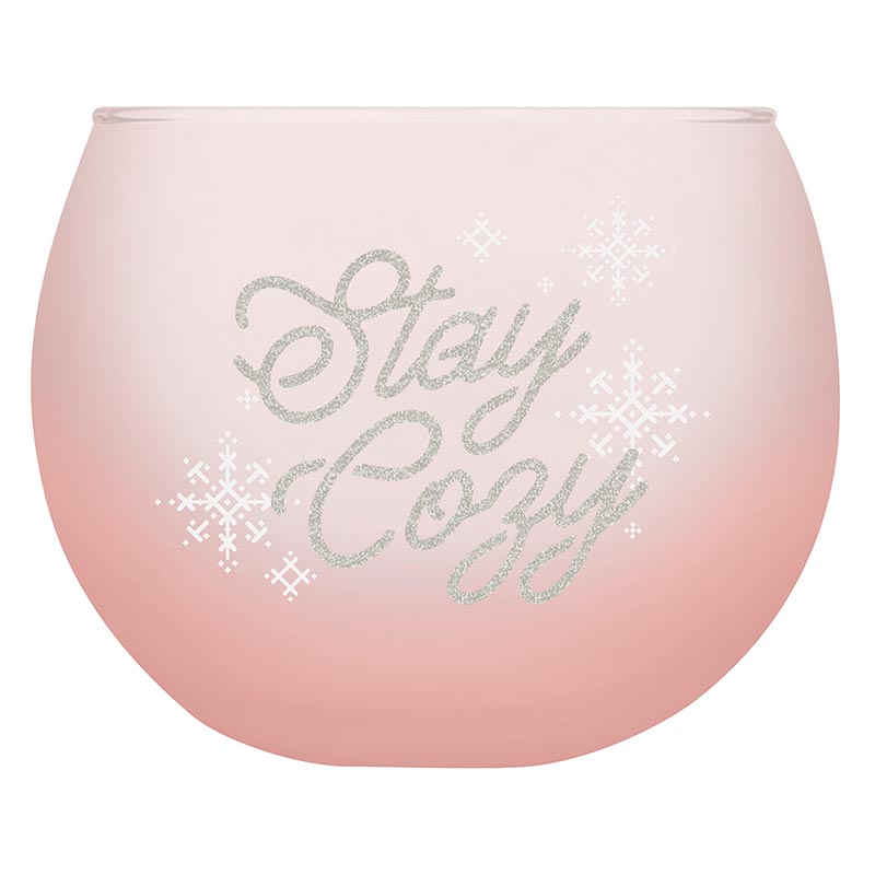 Stay Cozy Roly Poly Blush Pink Ombre Wine Glass | 13 oz. | Fall Christmas Snowflake Hygge Themed Small Wine Glass