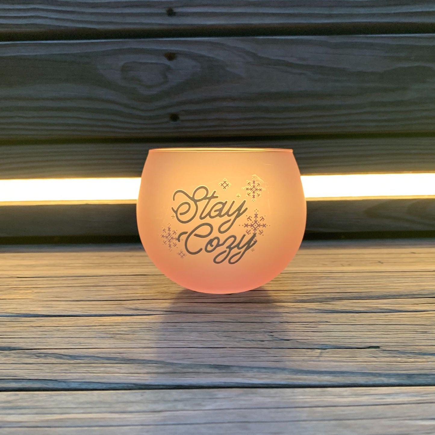 Stay Cozy Roly Poly Blush Pink Ombre Wine Glass | 13 oz. | Fall Christmas Snowflake Hygge Themed Small Wine Glass