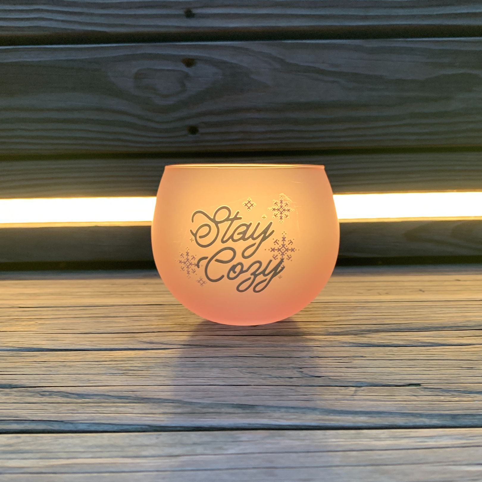 Stay Cozy Roly Poly Blush Pink Ombre Wine Glass | 13 oz. | Fall Christmas Snowflake Hygge Themed Small Wine Glass