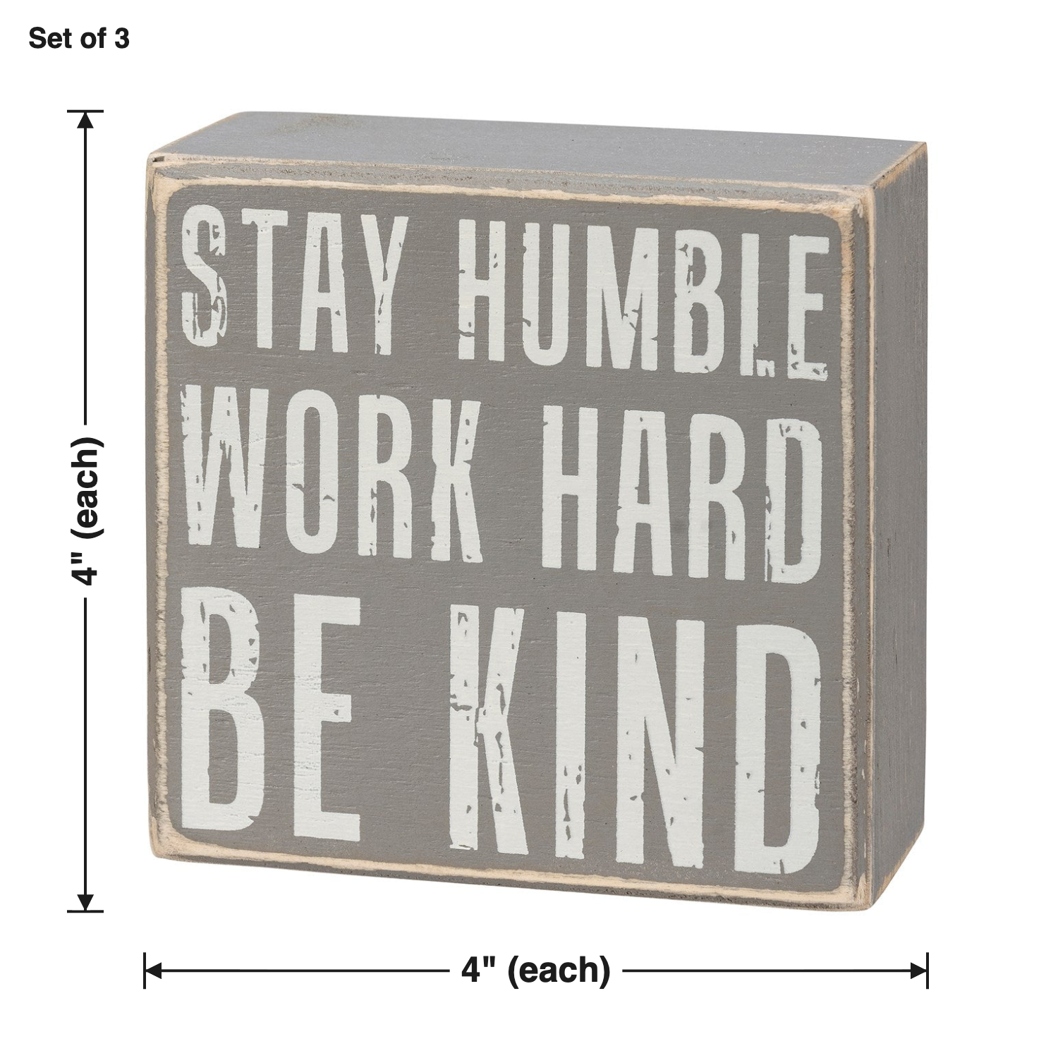 Stay Humble Gray Box Sign Set size chart