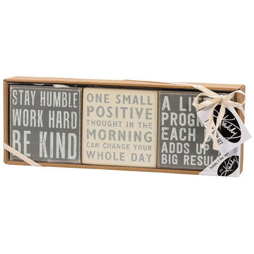 Stay Humble Gray Box Sign Set | Giftable Home Decor | 4" x 4" | Gift for Her